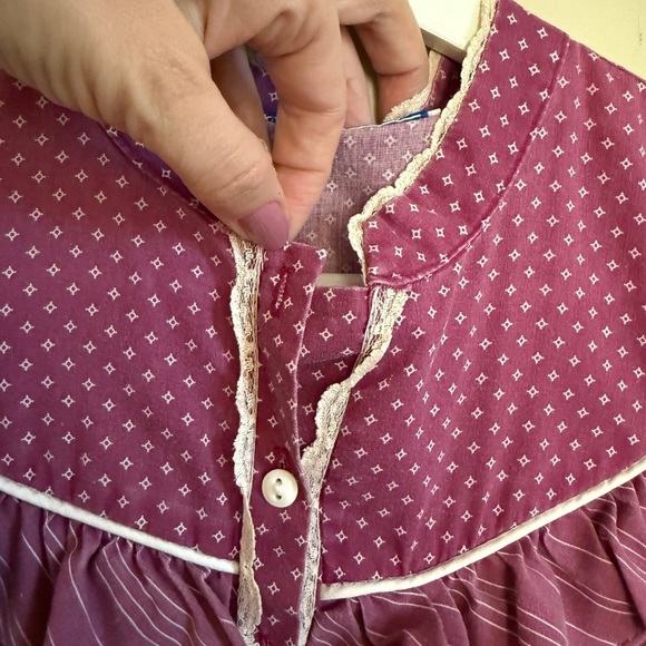 Vintage Prairie Cottage Lace Trim Tiered Ruffle Midi Dress Plum Women’s Small - Picture 6 of 7